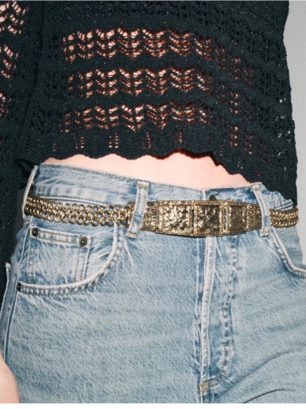 Zara metal embossed belt with chains